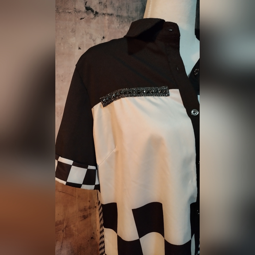 Fun Checkered Studded Button Down - image 4